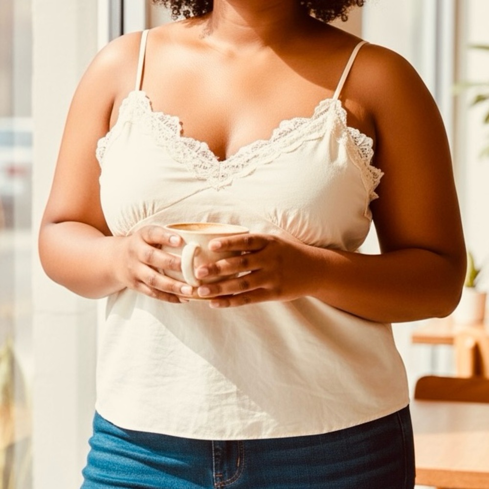 NWT Abound Ivory Dove Lace Trim Cami Top. Size 3X. SKU 441
